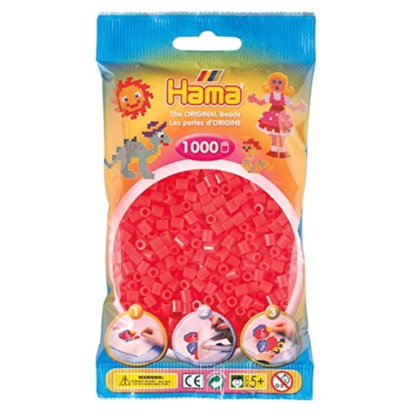 hama beads 1,000 bead refill bag - neon red