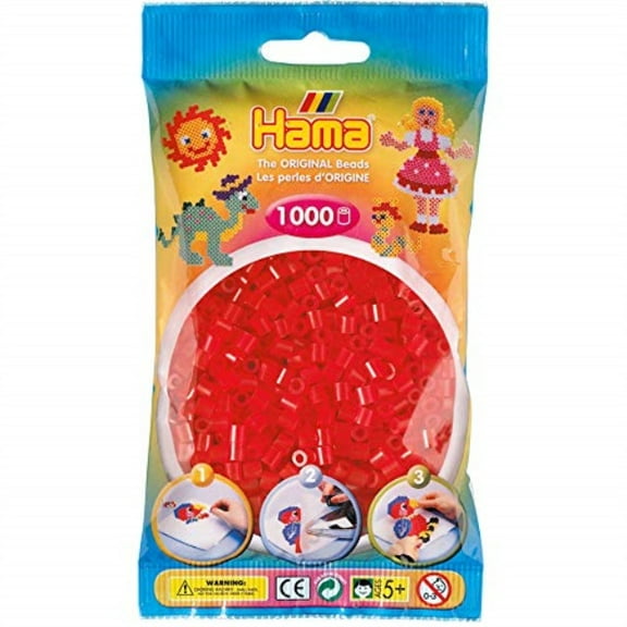 hama beads 1,000 bead refill bag - translucent red