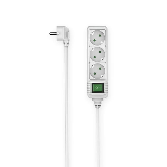 Hama - Schuko 3-position power socket, Schuko plug, 1.4 meter cable, white, with switch