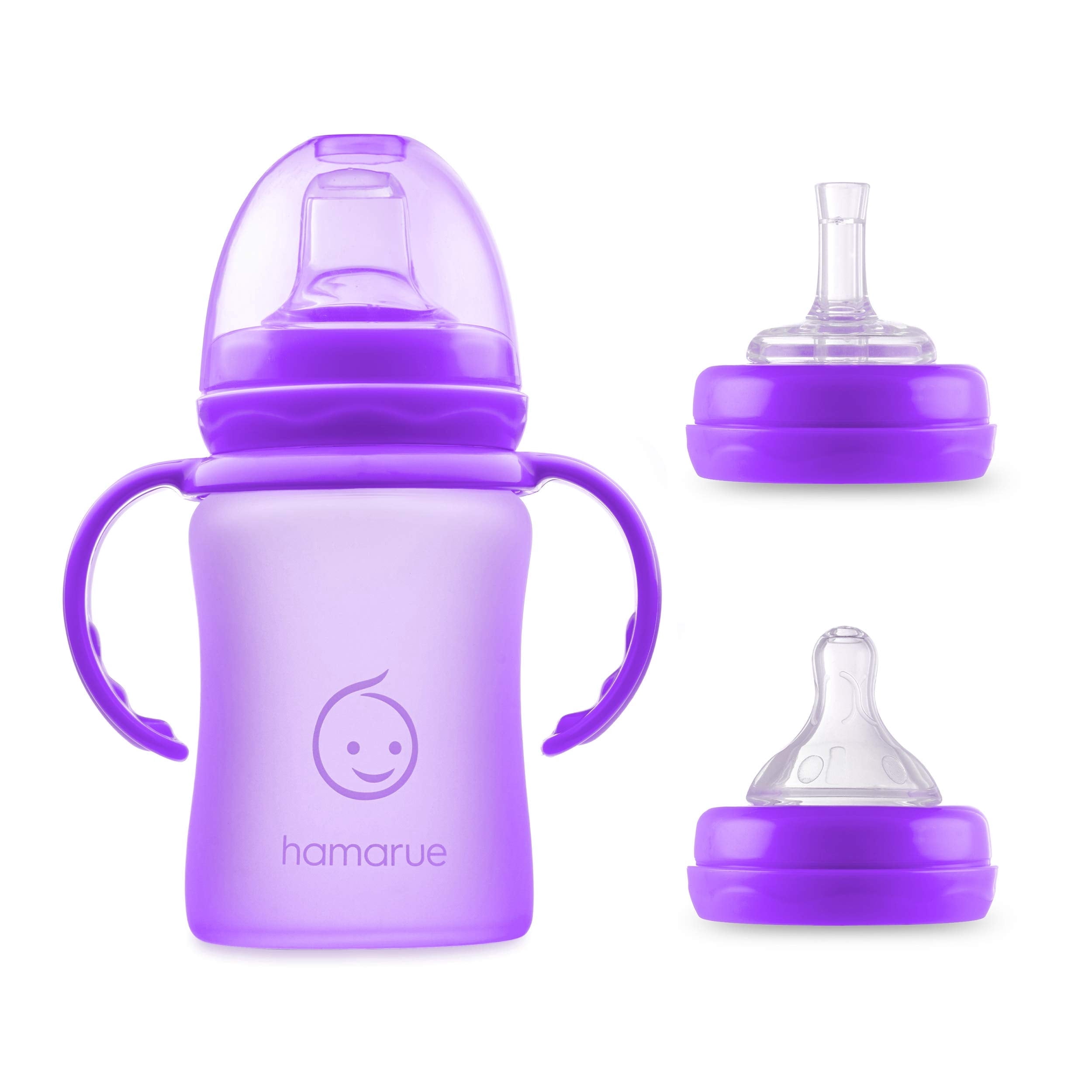 Hamarue Glass Sippy Cups for Toddlers | Silicone Coated Baby Bottles | Transition Straw Cup