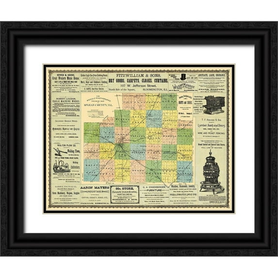 Hambaugh 32x25 Black Ornate Wood Framed with Double Matting Museum Art Print Titled - Mclean Bloomington Illinois - Hambaugh 1886