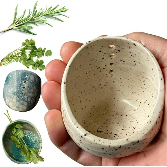 Hamblin Brothers Herb Stripper, Hamblin Bros Pottery Herb Stripper Bowl, Pottery HerbStripper Bowl, Efficient & Quick Leaf Removal (White)