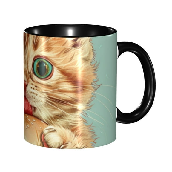Hamburg Cute Cat Coffee Mug Fun Custom Ceramic Mugs 11oz Black
