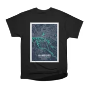 Hamburg Germany Blue Dark City Map T-Shirt Tee Gift For Him Merch For Her Apparel For Frie
