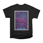 Hamburg Germany Neon City Map T-Shirt Tee Gift For Him Merch For Her Apparel For Friend