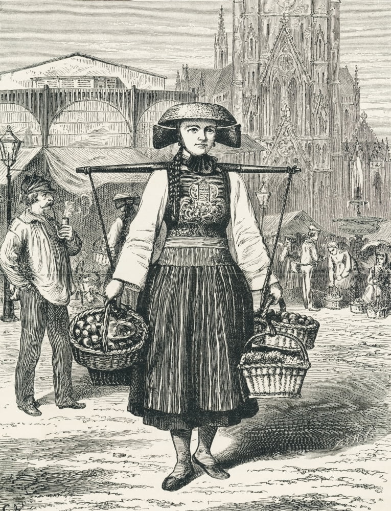 A Hamburg Market Woman Hamburg Germany In The 19Th Century From Pictures From The German Fatherland Published C1880 Canvas Art - Ken Welsh Design Pics (26 x 34)