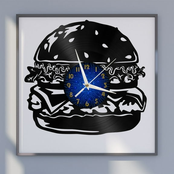 Hamburger 12 Inch Vinyl Record Wall Clock - Silent, Creative, and Unique Clock for Living Room, Entryway, or Bedroom Decor - Perfect Gift Idea(12 inchs B without LED)