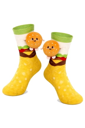 Hamburger 3D Cotton Novelty Crew Socks, Silly & Funny Cotton Food Themed Stocking Stuffers, Crazy Birthday Christmas Gifts for Men and Women, 1 Pair