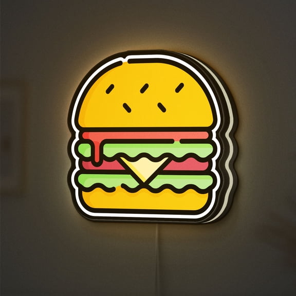 Hamburger 3D Novelty Light Box for Fast Food Lovers, Burger & Fries Themed Lamp Decor for Restaurants, Diners and Cafes (Height 8 inch, 20cm)