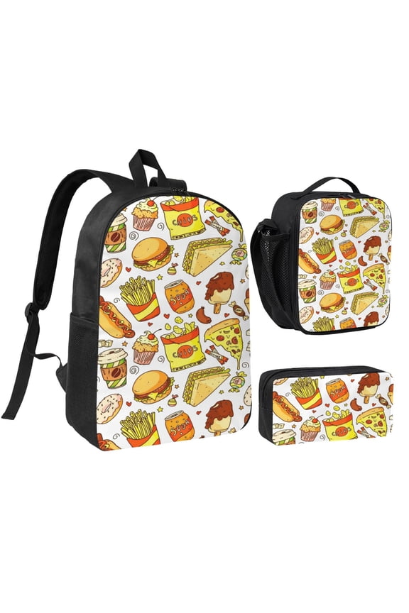 Hamburger Backpack 17 Inch Set with Lunch Bag and CaseDurableTravel Bag Combo for Work Commuting Daily Use