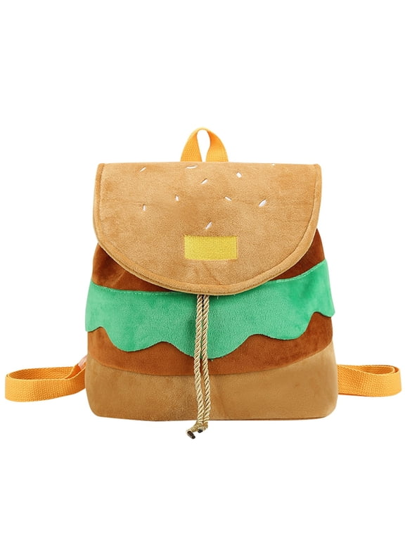 Hamburger Backpack For Women Large Capacity Daily Backpack Multi-functional Bag Fun Cartoon Design with Drawstring Closure for Books and Essentials