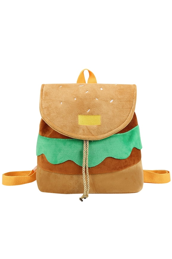 Hamburger Backpack For Women Large Capacity Daily Backpack Multi-functional Bag Fun Cartoon Design with Drawstring Closure for Books and Essentials