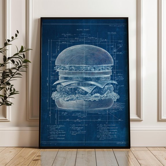 Hamburger Blueprint Technical Poster Unframed Paper Print