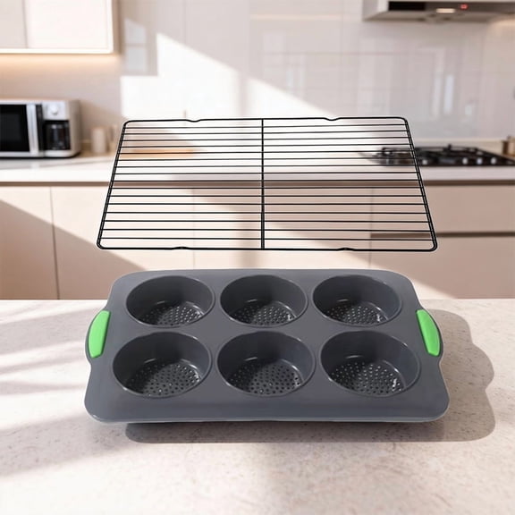 Hamburger Bun Mold with Rack, Hamburger Bun Pans for Baking, Burger Bun Pans Nonstick & Heat Resistant,Burger Buns pan, Silicone Homemade Hamburger Bread Mold,6 Cavity Silicone Pans Easy to Release