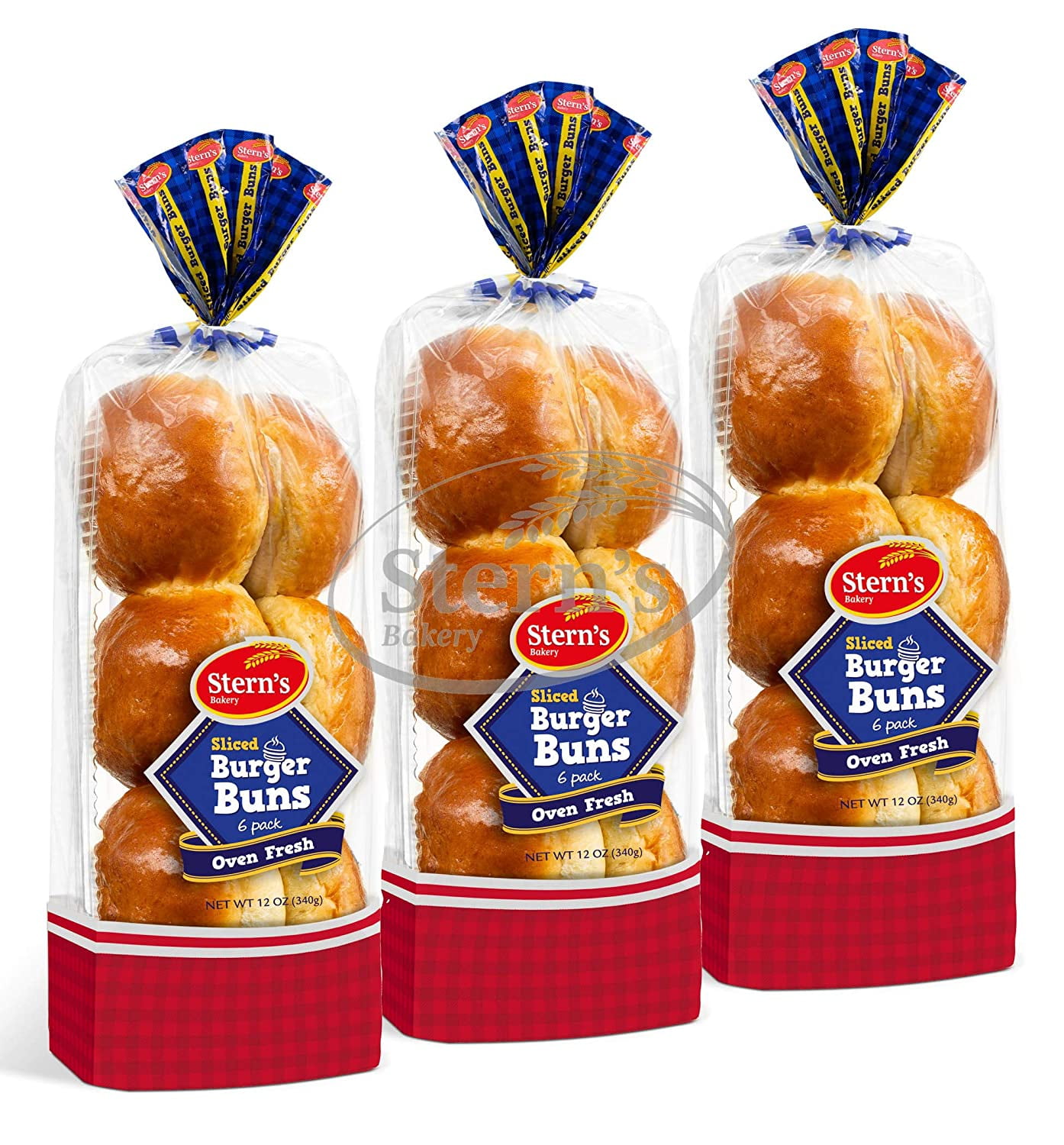 Hamburger Buns, American Classic Burger Buns, Moist and Soft Texture, Kosher Pre-Sliced Burger Buns, 6 Hamburger Rolls Included per 12 Oz Pack, 2-3 Day Shipping, Sterns Bakery (3 Pack)