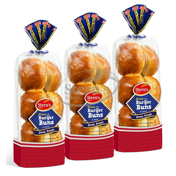 Hamburger Buns, American Classic Burger Buns, Moist and Soft Texture, Kosher Pre-Sliced Burger Buns, 6 Hamburger Rolls Included per 12 Oz Pack, 2-3 Day Shipping, Sterns Bakery (3 Pack)