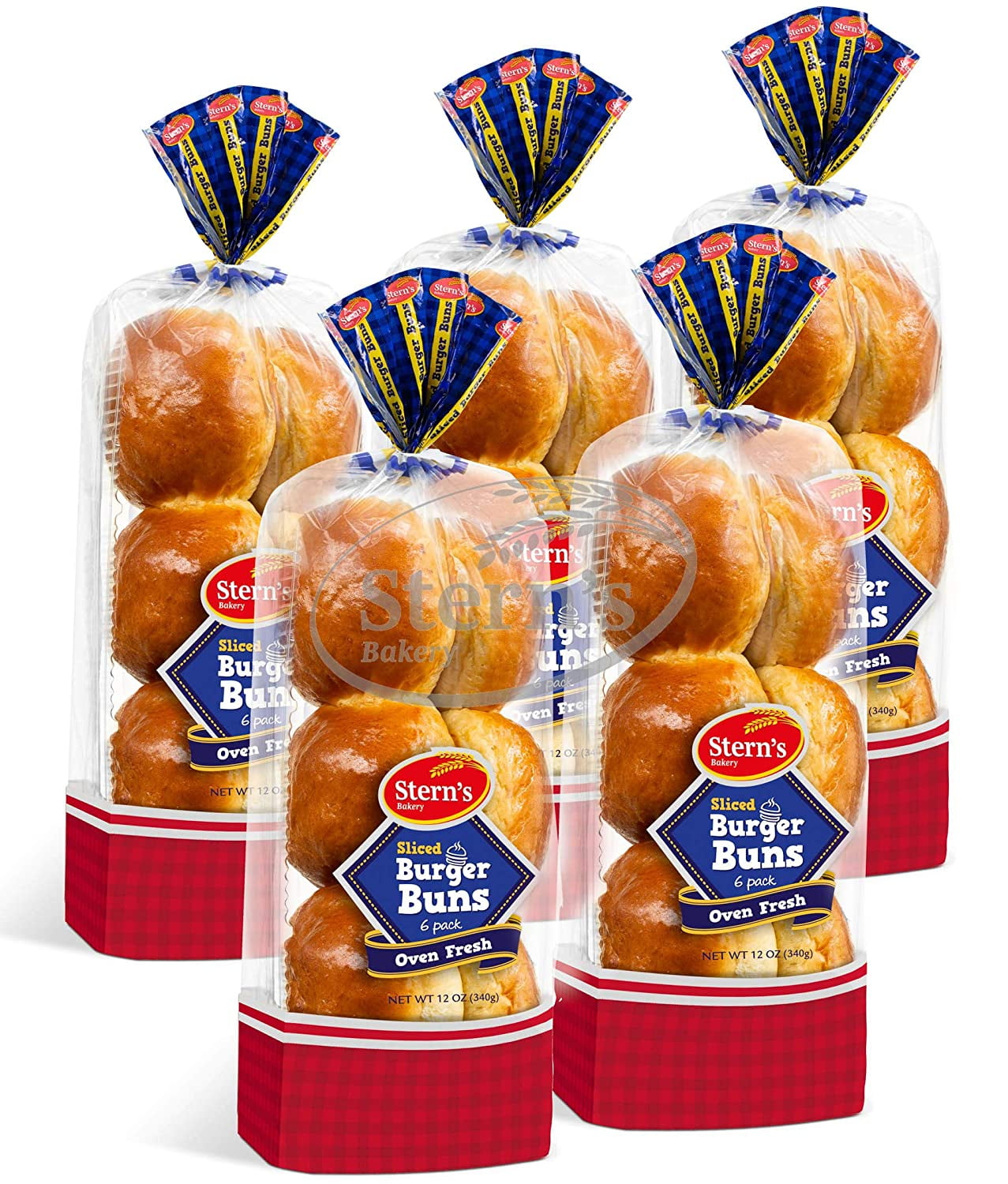 Hamburger Buns, American Classic Burger Buns, Moist and Soft Texture, Kosher Pre-Sliced Burger Buns, 6 Hamburger Rolls Included per 12 Oz Pack, 2-3 Day Shipping, Sterns Bakery (5 Pack)