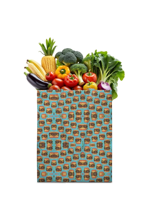 Hamburger Burger Canvas Tote Bag – American Food Reusable Shopping Bag, Eco-Friendly Lightweight Canvas Tote for Breakfast, Fast Food Lovers