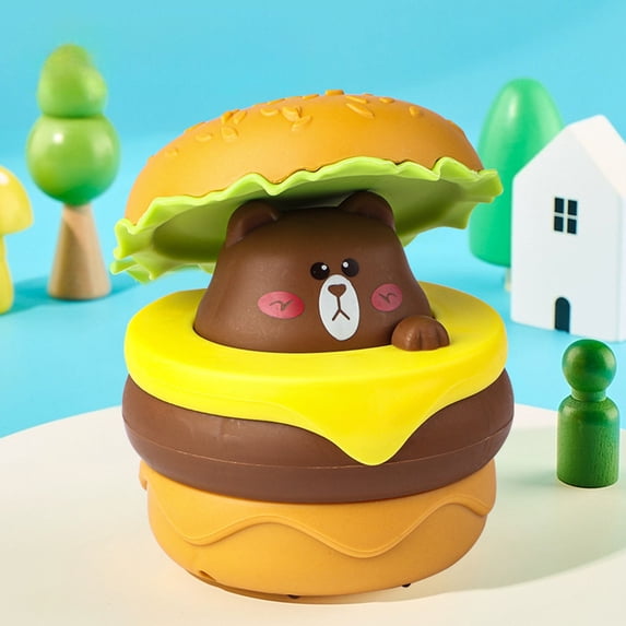 Hamburger Car Toys, Press and Slide Toy Cars, Cute Animal Burger Design Kids Interactive Play Vehicle, Soft Rubber Wheels for Smooth Indoor Sliding, Durable Plastic Material