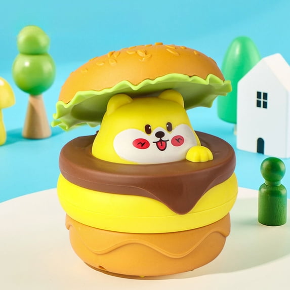 Hamburger Car Toys, Press and Slide Toy Cars, Cute Animal Burger Design Kids Interactive Play Vehicle, Soft Rubber Wheels for Smooth Indoor Sliding, Durable Plastic Material