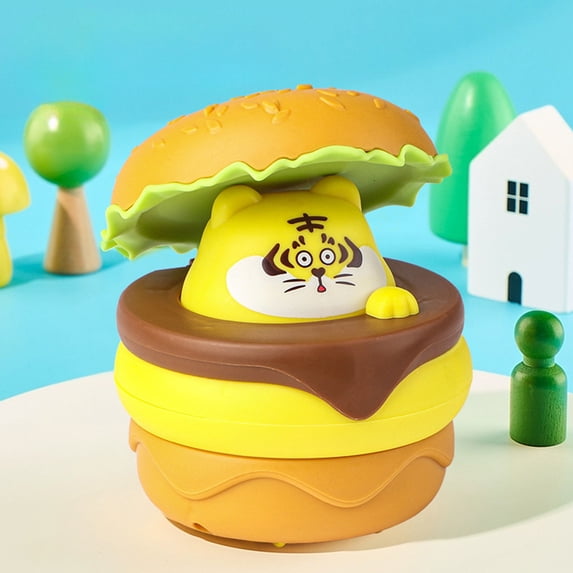 Hamburger Car Toys, Press and Slide Toy Cars, Cute Animal Burger Design Kids Interactive Play Vehicle, Soft Rubber Wheels for Smooth Indoor Sliding, Durable Plastic Material