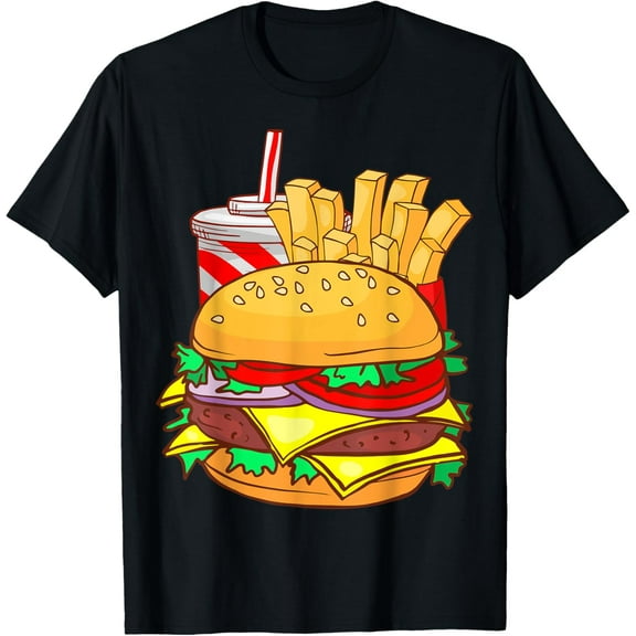 Hamburger Cheeseburger Burger Soft Drink French Fries T-Shirt