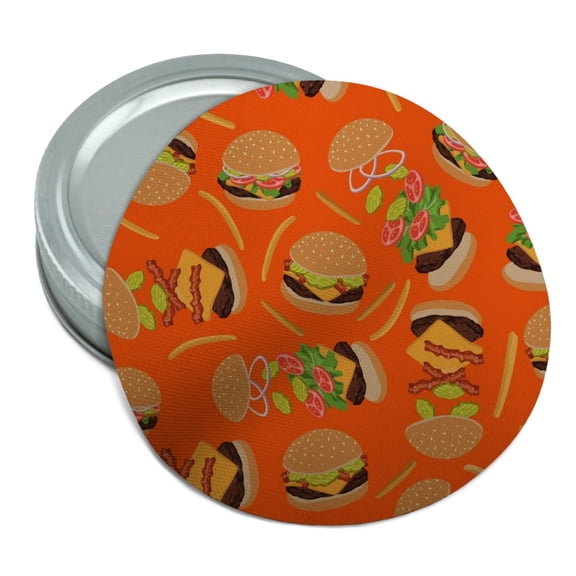 Hamburger Cheeseburger Pattern with Fries and Bacon Round Rubber Non-Slip Jar Gripper Lid Opener