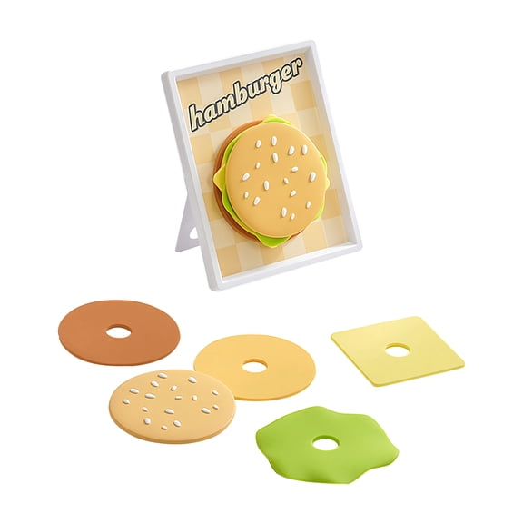 Hamburger Coaster Set, Novelty Food Themed Drink Coasters, Multi-Layer Design with Bun Cheese Lettuce Pieces,Non-Slip Heat Resistant Elastic Coasters for Tabletop Protection