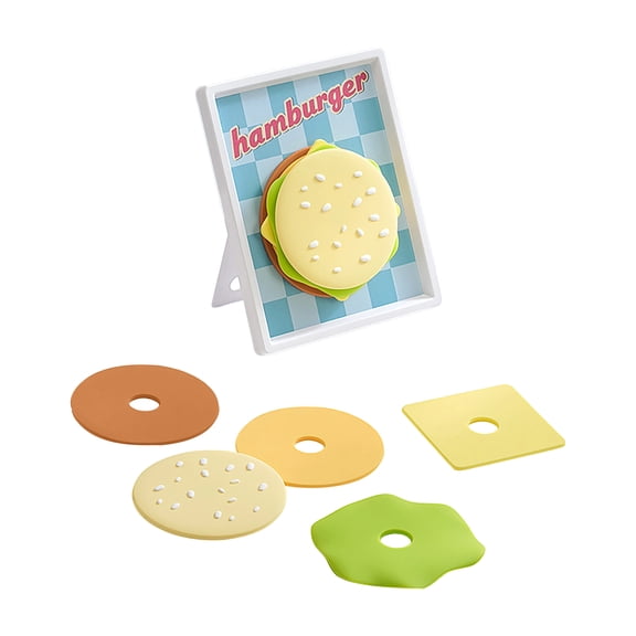 Hamburger Coaster Set, Novelty Food Themed Drink Coasters, Multi-Layer Design with Bun Cheese Lettuce Pieces Blue