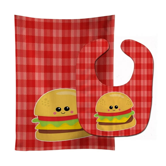 Hamburger Face Baby Bib and Burp Cloth