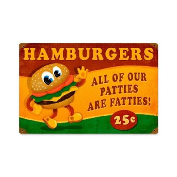 Hamburger Fatties Food And Drink Vintage Metal Sign