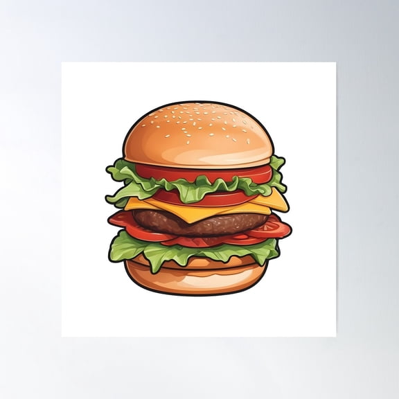 Hamburger, Food, Burger Poster Wall Art, Modern Wall Decor For Living Room Bedroom, 30x30 UNFRAMED