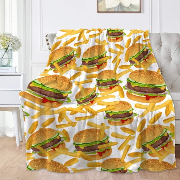 Hamburger French Fries Blanket Funny Food Lightweight Throw Blanket for Women Men Soft Cozy Fleece Bed Couch Living Room Blanket for Kids Girls Boys\u2014All Season X-Small 40x30In ( Toddler ) PET