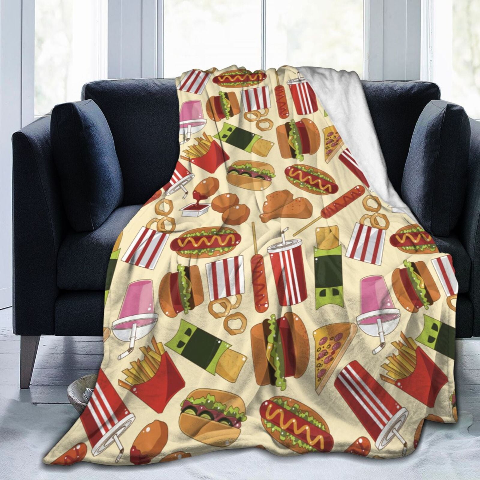 Hamburger French Fries Pizza Realistic Food Throw Blanket Soft Cozy