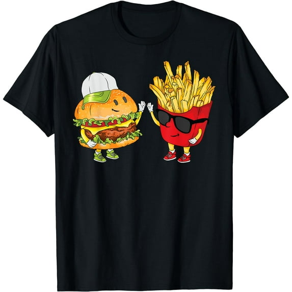 Hamburger Fries High Five | Cool Fun Combo Snacks Funny Gift T-Shirt Black X-Large