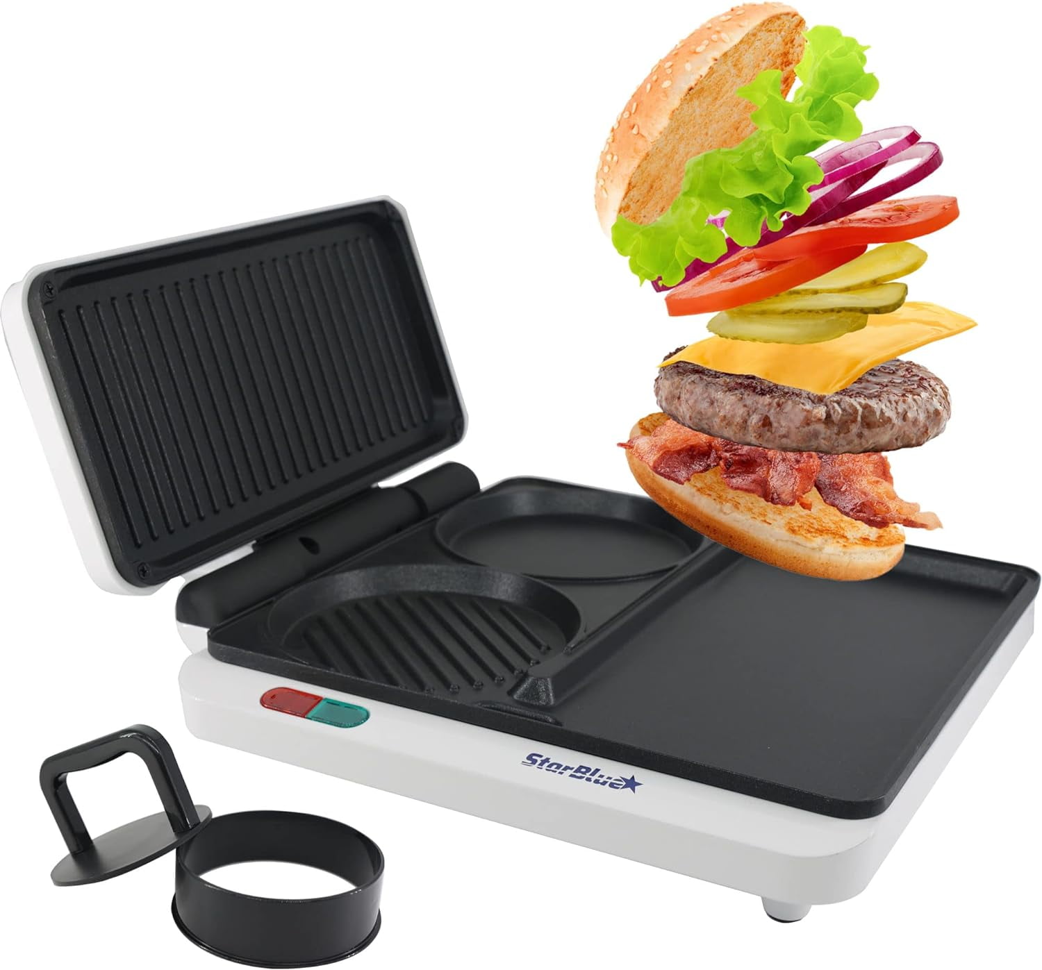 White Electric Non-Stick Rectangular Hamburger Grill Maker