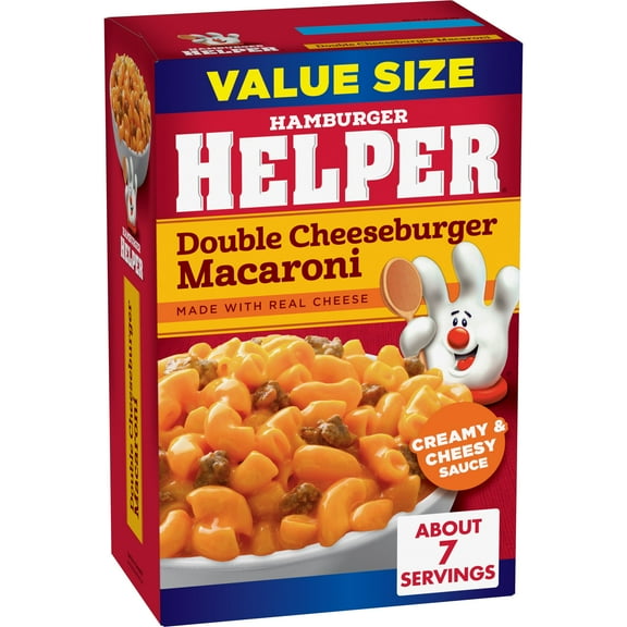 Hamburger Helper Double Cheeseburger Macaroni Value Size, 9.6 Ounces Box.