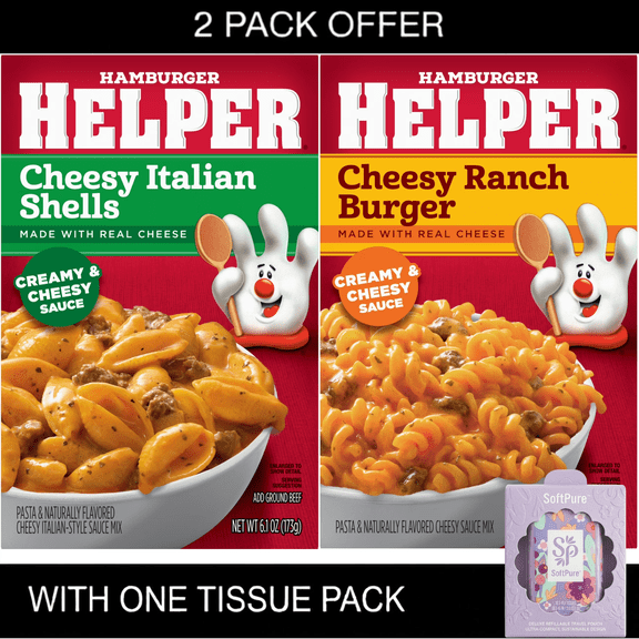 Hamburger Helper Pasta Cheesy Italian Shells, 6.1 Ounces Box | Hamburger Helper Cheesy Ranch Burger, 5.5 oz Box