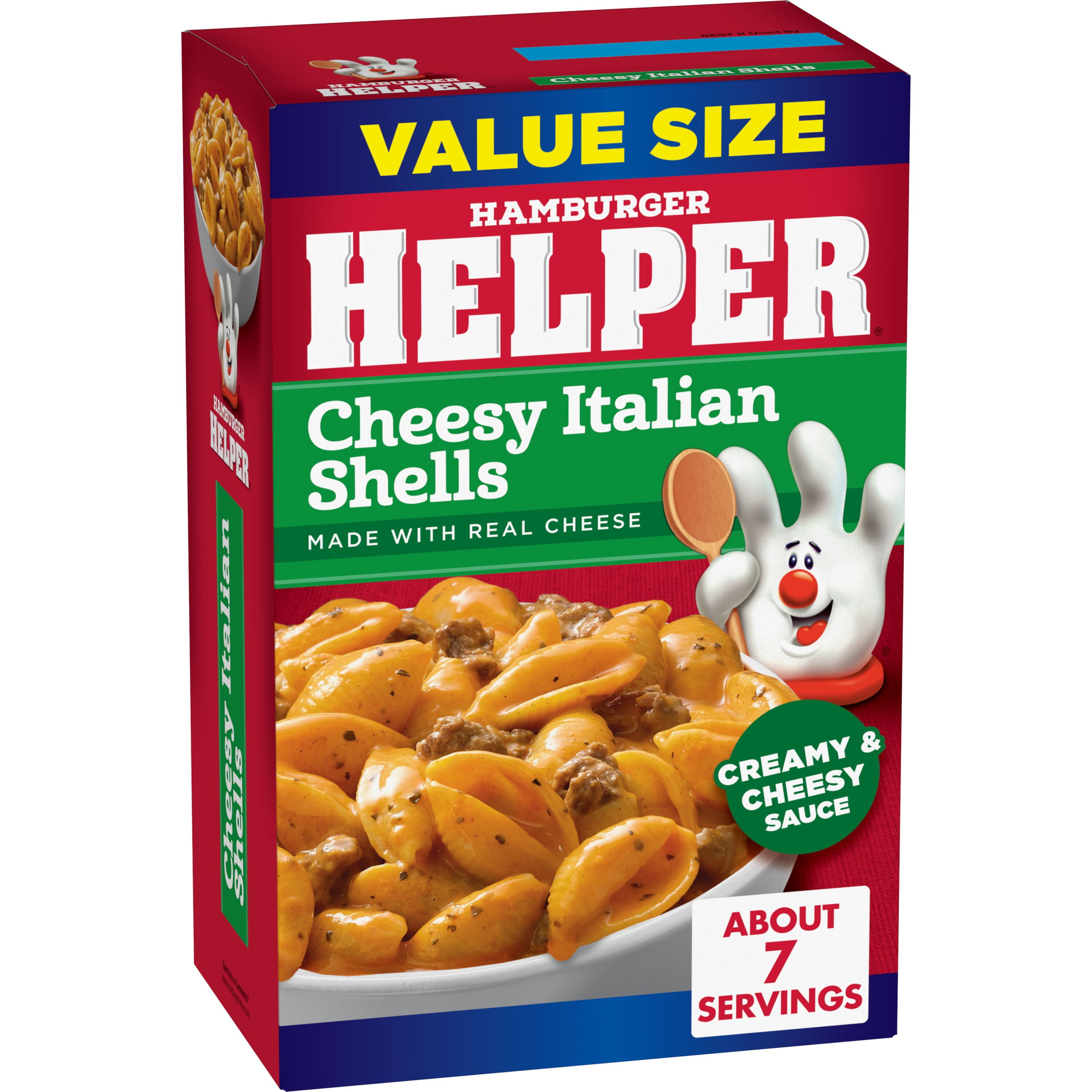 Hamburger Helper Pasta Cheesy Italian Shells Value Size, 9.9 Ounces Box.