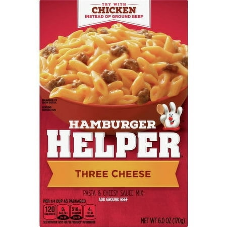 Hamburger Helper Pasta & Cheesy Sauce Mix, Three Cheese, 6 oz Box, Quantity of 8