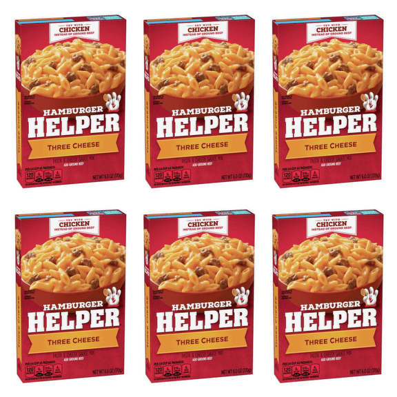 Hamburger Helper Three Cheese Pasta, 6 oz Box (Pack of 6)