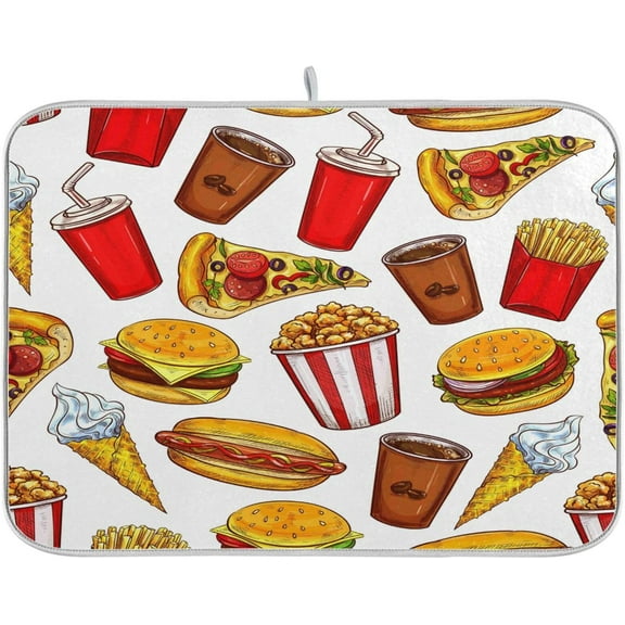 Hamburger Hot Dog Pizza Coffee Popcorn Dish Drying Mat for Kitchen Counter 18 x 24 in Rack Mat, Microfiber Dry Dishes Mats Drainer Mat Dish Drying Pad Countertops Mat