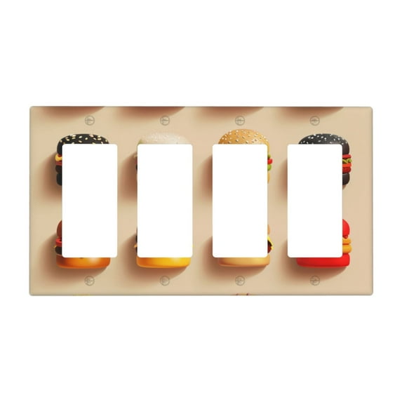 Hamburger Icons Switch Cover Decorative Wall Plate / 4-Gang 4-Decor / Standard Size 4.5x8 in