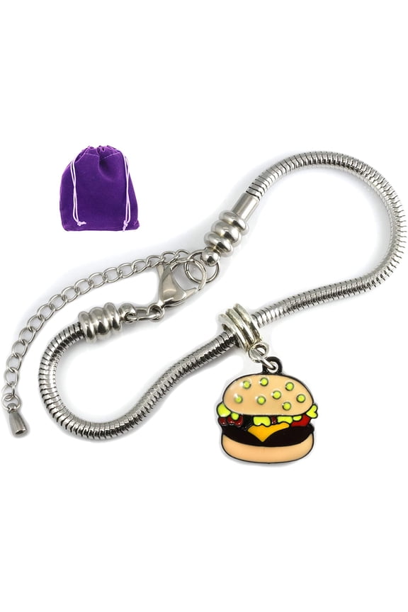 Hamburger Jewelry | Food Jewelry And Food Charm Or Novelty Food Hamburger Bracelet Hypoallergenic Stainless Steel For Sensitive Skin To Go With A Hamburger Costume Or Cook And Chef Jewelry For Men