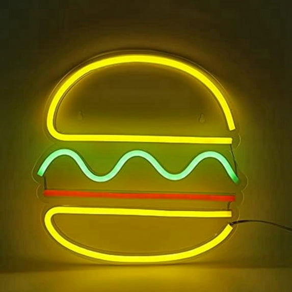 Hamburger Neon Light Sign USB Powered Wall Art Decor Home Decoration for Wedding Shop Restaurant