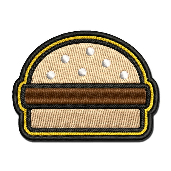 Hamburger Outline Fast Food Applique Multi-Color Embroidered Hook & Loop Patch - 3.5 Inch Large