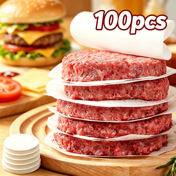 Hamburger Patty Paper - Non Stick Meat Patty Separator Sheets for Beef Burgers - Oil Absorbing Cooking Paper for Grilling Meal Prep - Thickened Patty Dividers for Freezer Storage - 100 Pack