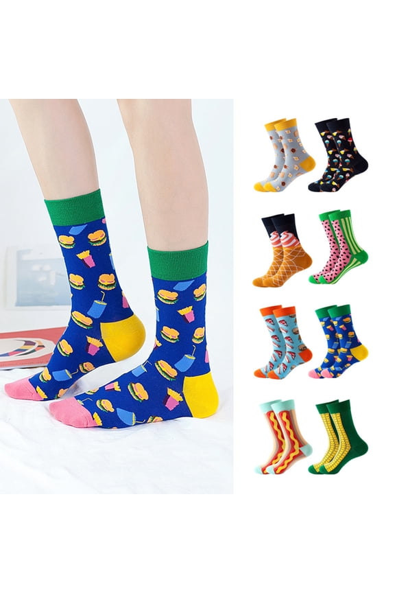 Hamburger Pizza Sock Assorted Unisex Fun Novelty Food Print Crew Socks , Soft Cotton Material Ideal for Spring Summer Fashion or Casual Street Style Looks