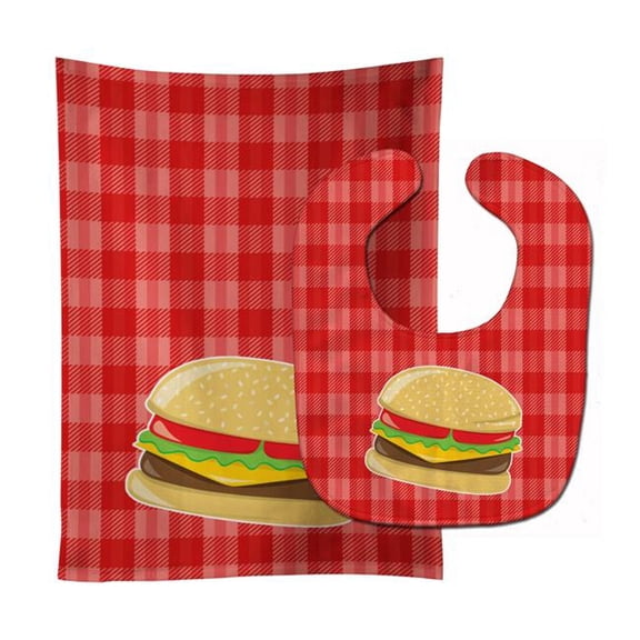 Hamburger Plaid Baby Bib & Burp Cloth