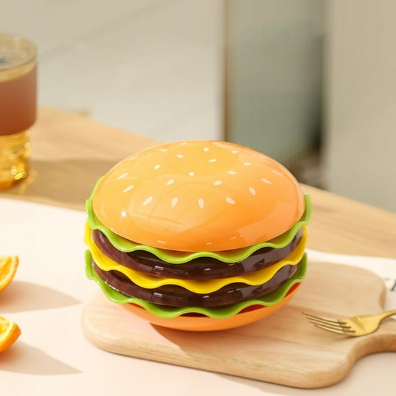 Hamburger Plates and Bowls Sets,Novelty Stackable Burger Dinnerware Set with Bowl,Saucer Plate and Lid,Burger Design,Cute Hamburg Style Dessert Plates & Snack Bowls with Lid Sets